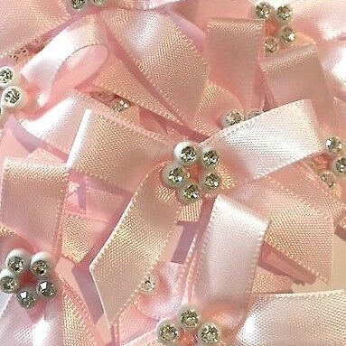 Sparkly Diamante Ribbon Bows - Light Pink