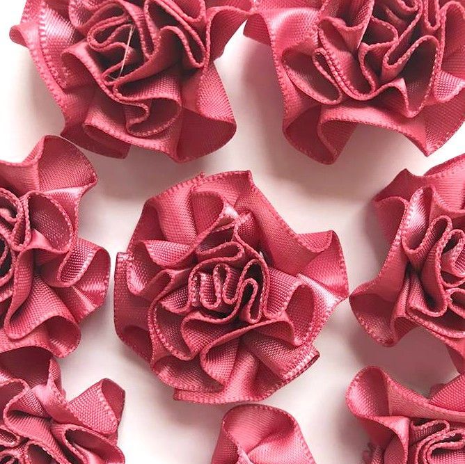 Satin Ribbon Ruffle Roses 3.5cm - Dusky Pink
