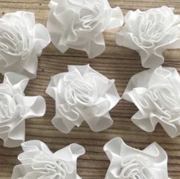 Satin Ribbon Ruffle Roses 3.5cm - White