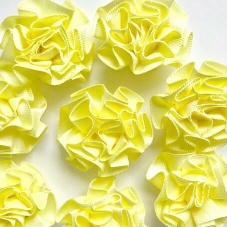 Satin Ribbon Ruffle Roses 3.5cm - Yellow
