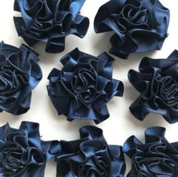 Satin Ribbon Ruffle Roses 3.5cm - Navy Blue