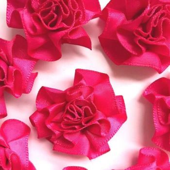 Satin Ribbon Ruffle Roses 3.5cm - Cerise Pink