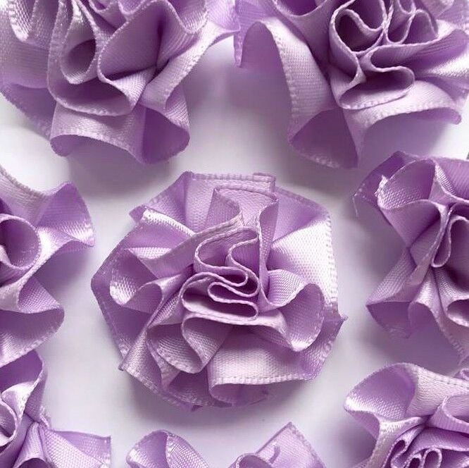 Satin Ribbon Ruffle Roses 3.5cm - Lilac