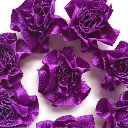 Satin Ribbon Ruffle Roses 3.5cm - Purple