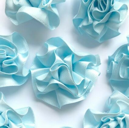 Satin Ribbon Ruffle Roses 3.5cm - Light Blue