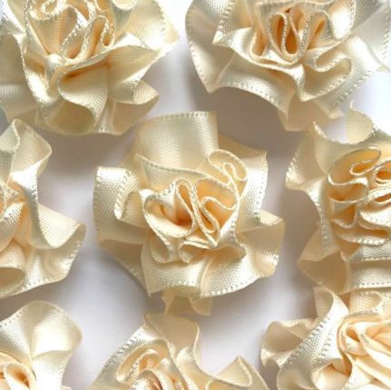 Satin Ribbon Ruffle Roses 3.5cm - Ivory