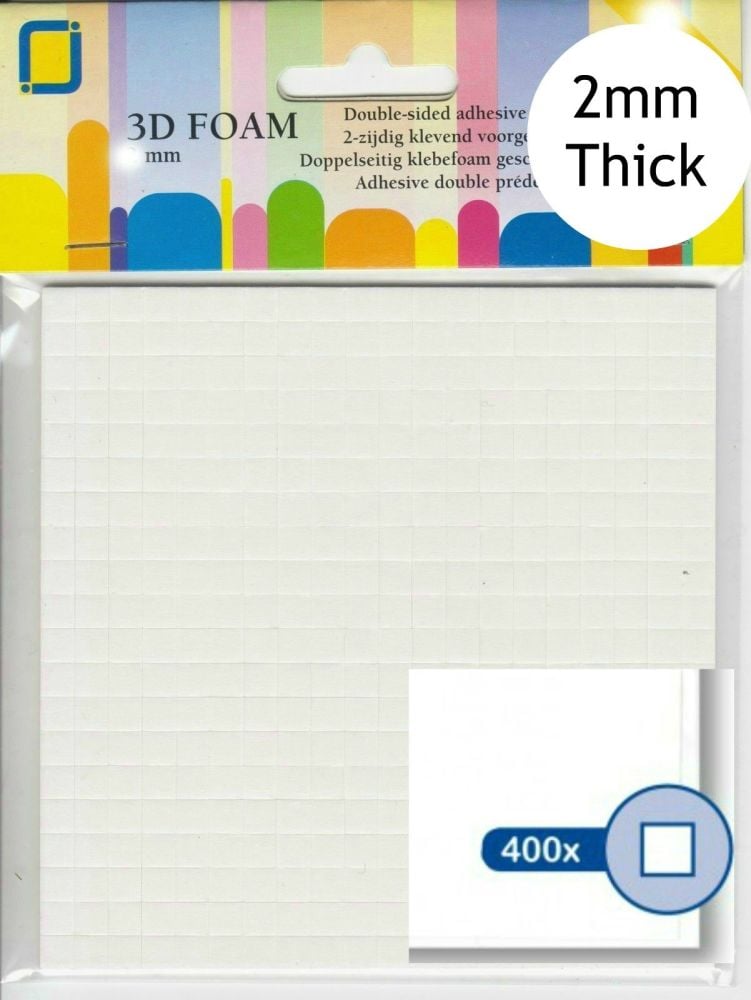 400 Self Adhesive 3D Mini Square Foam Pads - 2mm