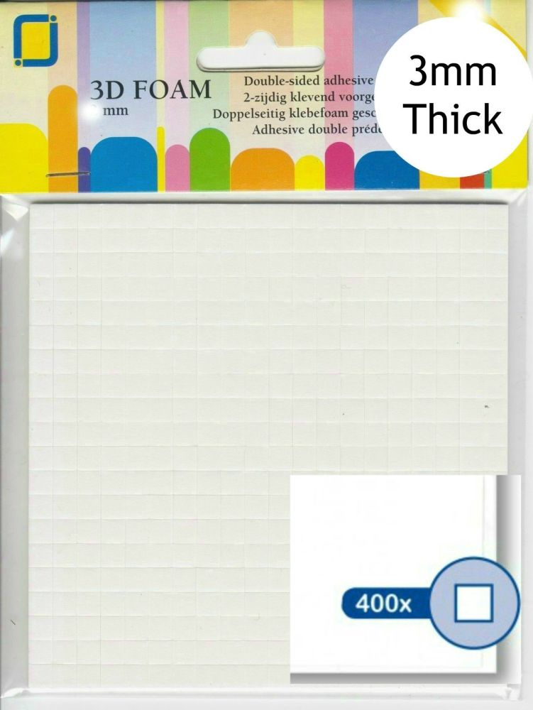 400 Self Adhesive 3D Mini Square Foam Pads - 3mm