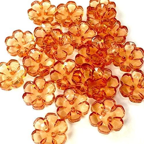Clear Flower Buttons  Orange - 13mm