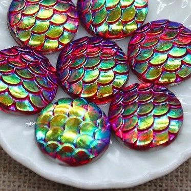 Beautiful Mermaid Fish Scale Flat Back 12mm Cabochons - Blue/Purple/Gold