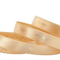 2 Metres Luxury Merry Christmas Foil Printed  Ribbon 10mm Wide -  Cream & Gold