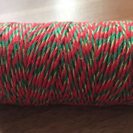 2mm Wide Bakers Twine - Red, Green & Gold