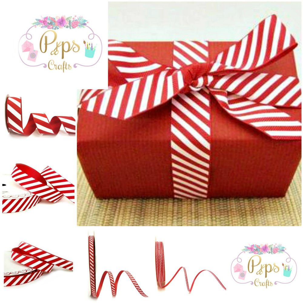 Candy Cane Stripe Grosgrain Ribbon - Choice of Widths