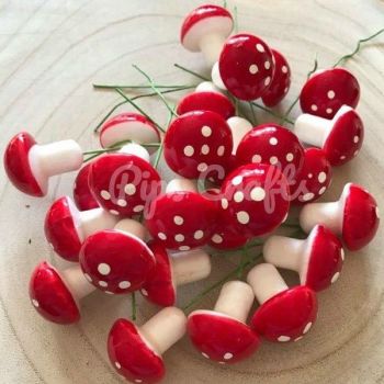 Miniature Red & White Toadstools On A Wired Stem