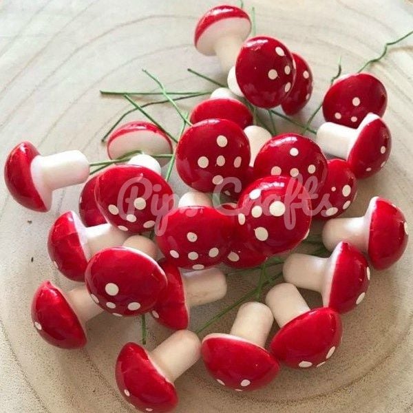 Miniature Red & White Toadstool On A Wired Stem