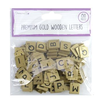150 Wooden Scrabble Letter Tiles - Gold