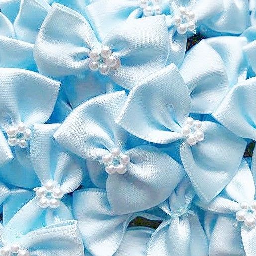 Satin Ribbon Bow Ties With Pearl Centre 3.5cm - Light Blue