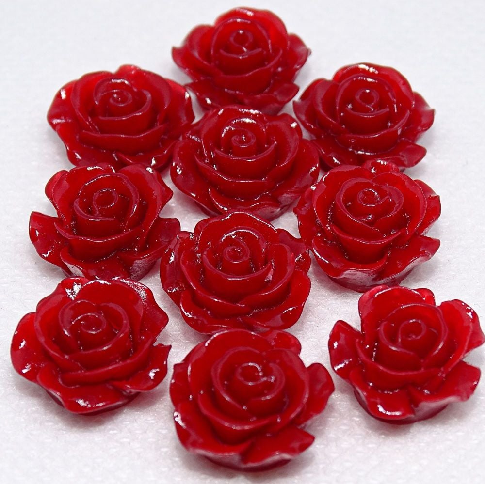 Resin Roses Flat Back Cabochons - 14mm & 20mm Red