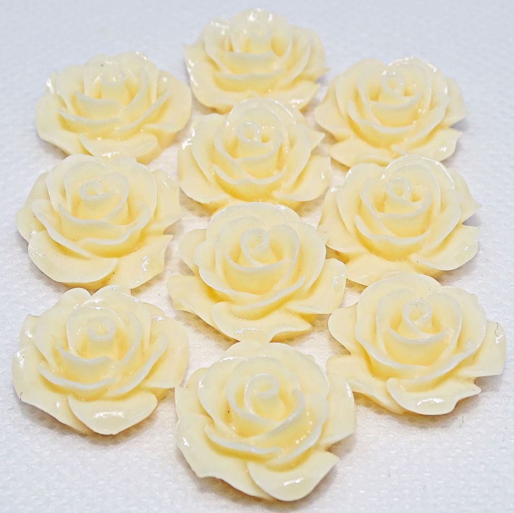 Resin Roses Flat Back Cabochons - 14mm & 20mm Cream