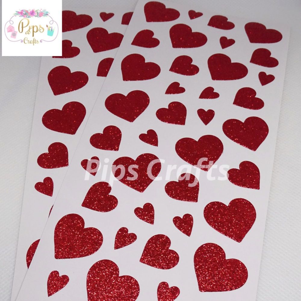 Red Sparkly Glitter Love Heart Stickers