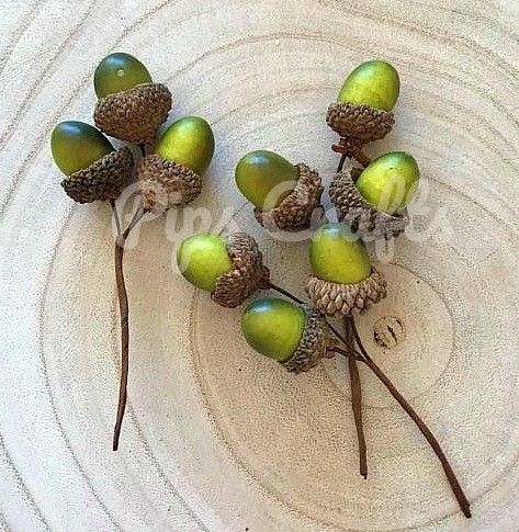 Green Acorns On A Wire Stem