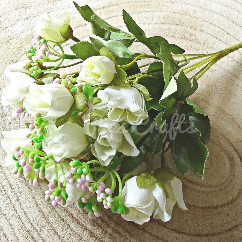 Beautiful Artificial Bunch of Roses 18 Heads  - Ivory