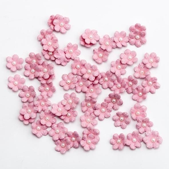 Mini Glitter Paper Flowers - Pink