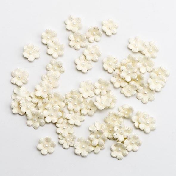 Mini Glitter Paper Flowers - Cream