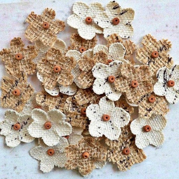 Rustic Hessian Flowers With Bead Centre - 20mm
