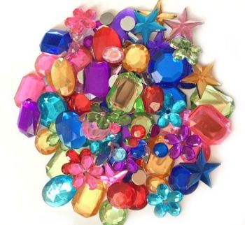 300 Mixed Flat Back Acrylic Gems Jewels Mixed Shapes & Colours 