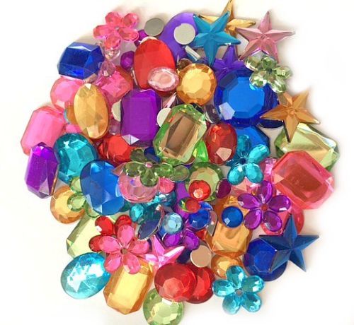 300 Mixed Flat Back Acrylic Gems Jewels Mixed Shapes & Colours