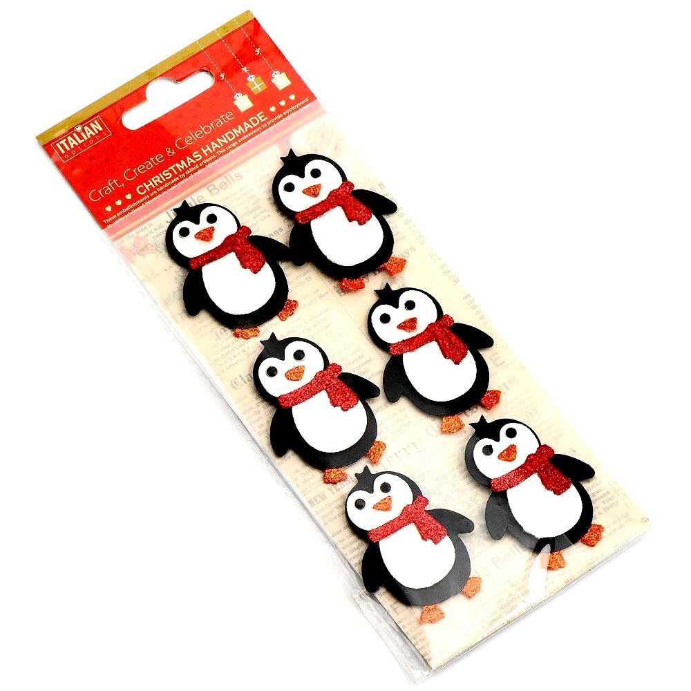 3D Self Adhesive Christmas Glitter Stickers - Penguins
