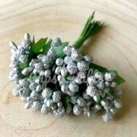 144 Small Silver Berries With Green Leaves