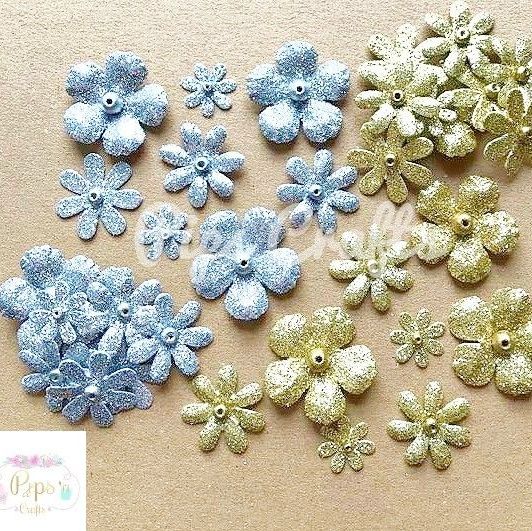 Sparkly Glitzy Flat Craft Flowers - Silver & Gold Glitter