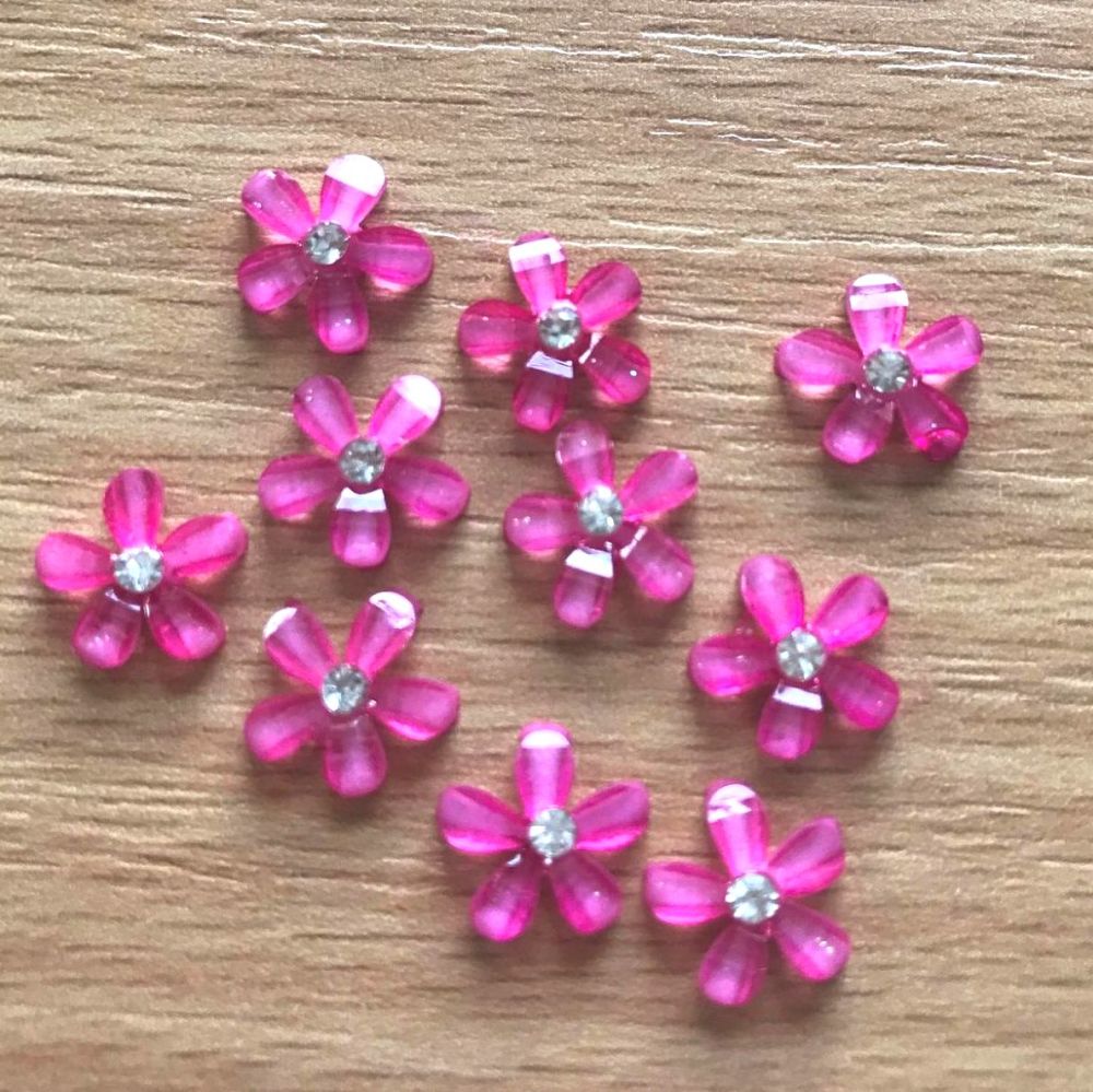 Mini Diamante Resin Flower Embellishments - Pack of 10
