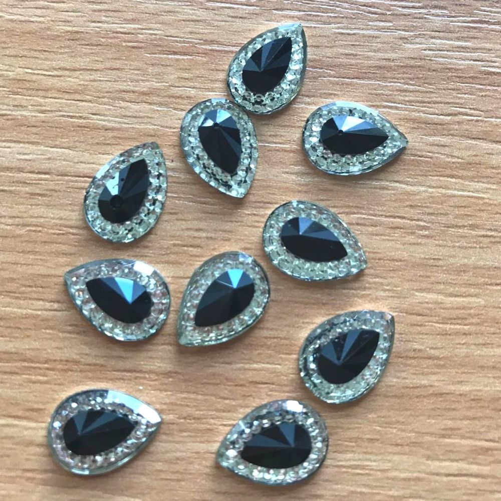 Black Diamante Teardrop Embellishments - Pack of 10