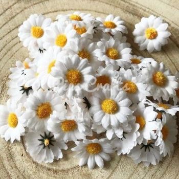 Faux Silk Daisy Flower Heads 40mm - White