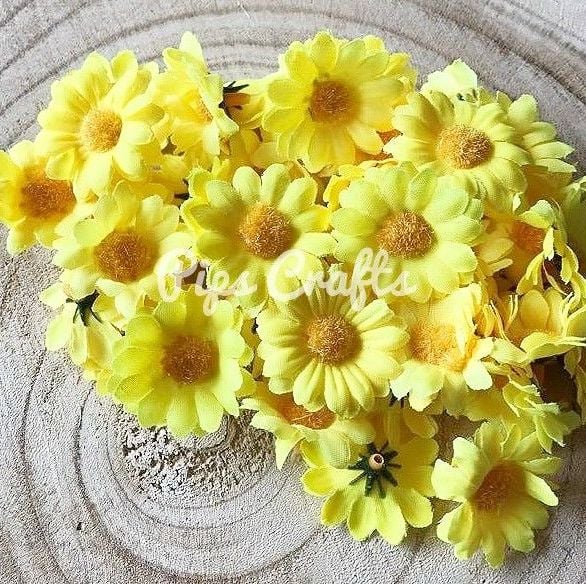 Faux Silk Daisy Flower Heads 40mm - Yellow
