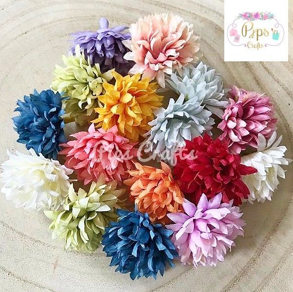 Faux Silk Carnation Flower Heads 40mm - Assorted