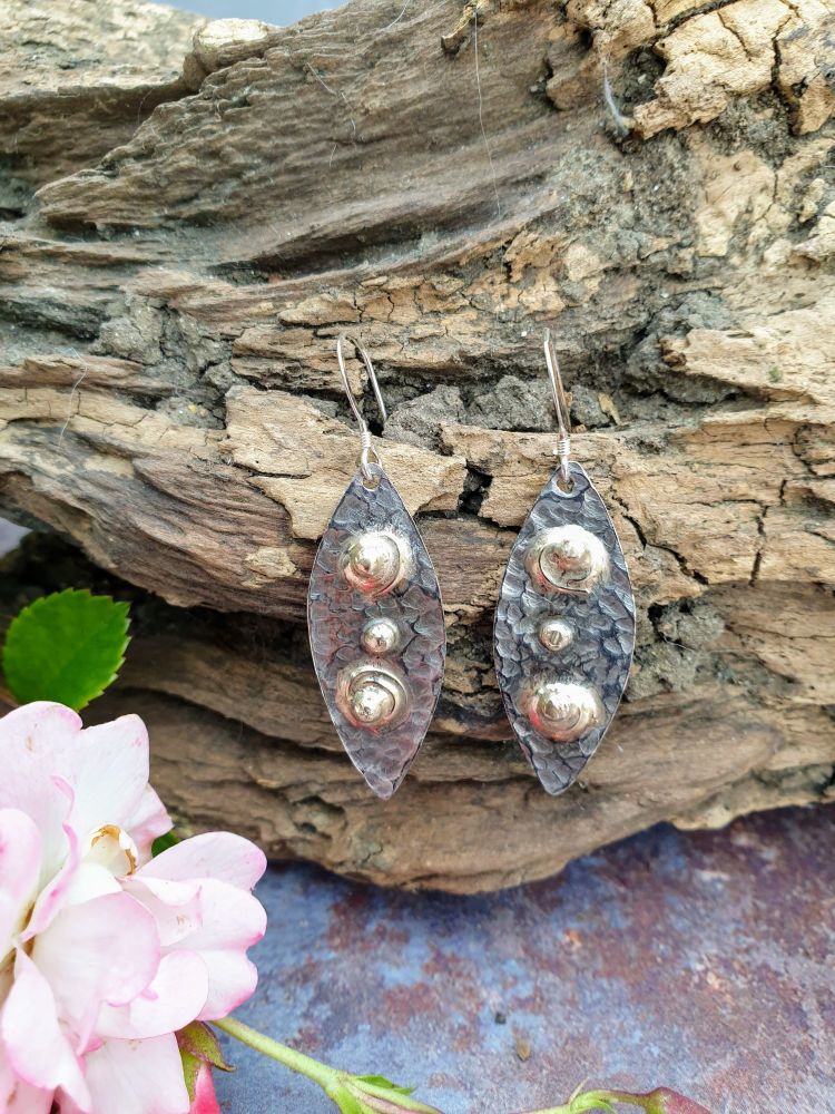 Textured Sterling Silver & Fused Gold Drop Earrings