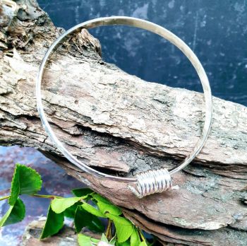 Textured Silver Coil Bangle -Small