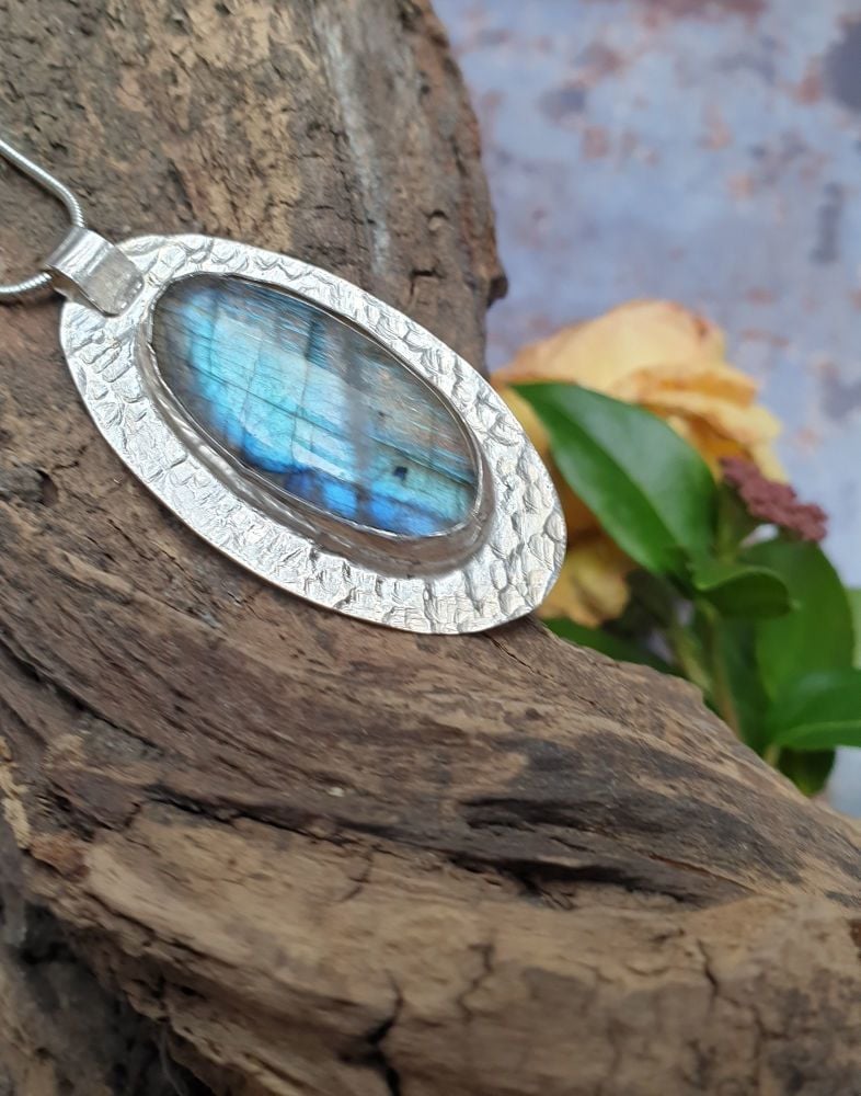 Hand Forged  Oval Sterling Silver & Labradorite Pendant