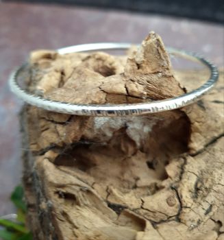 Oval Profile Textured Sterling Silver Stacking Bangle
