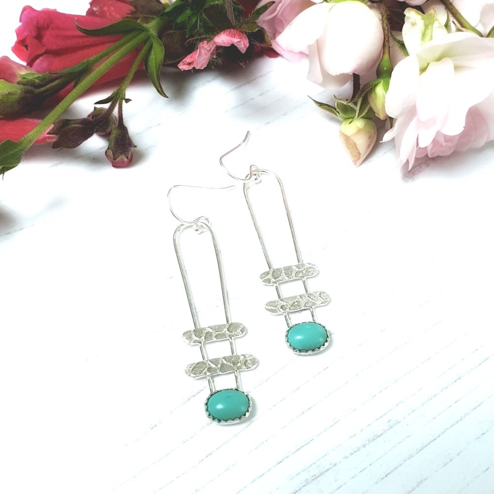Quirky Small Ladder Earrings with Turquoise