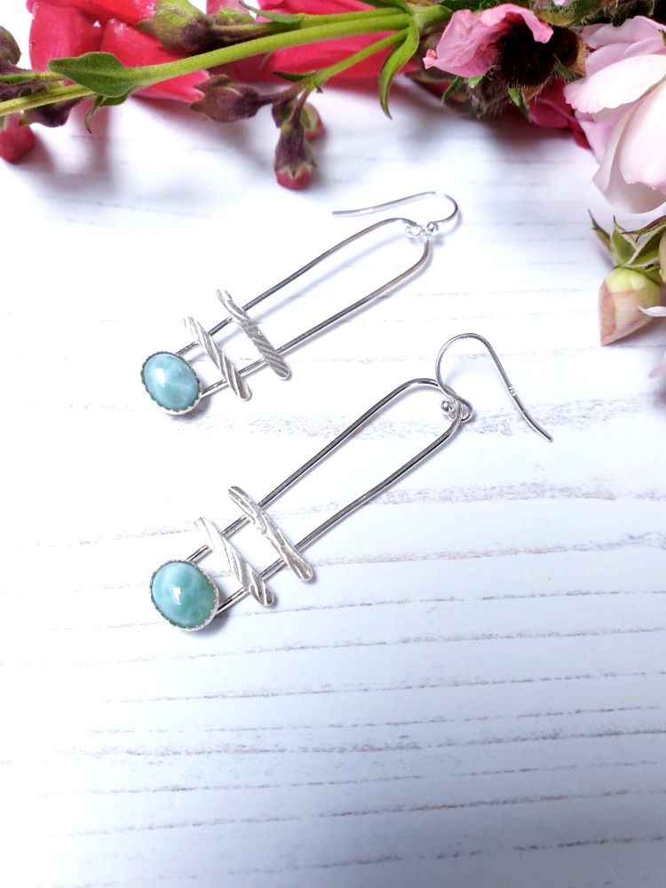 Quirky Small Ladder Earrings with Larimar