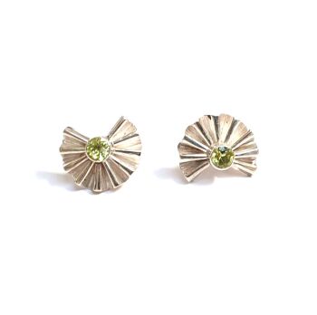 Art Deco Fan Stud Earrings  ( Small) - Peridots