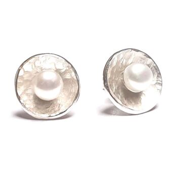 Sterling Silver Button Pearl  Domed Stud Earrings