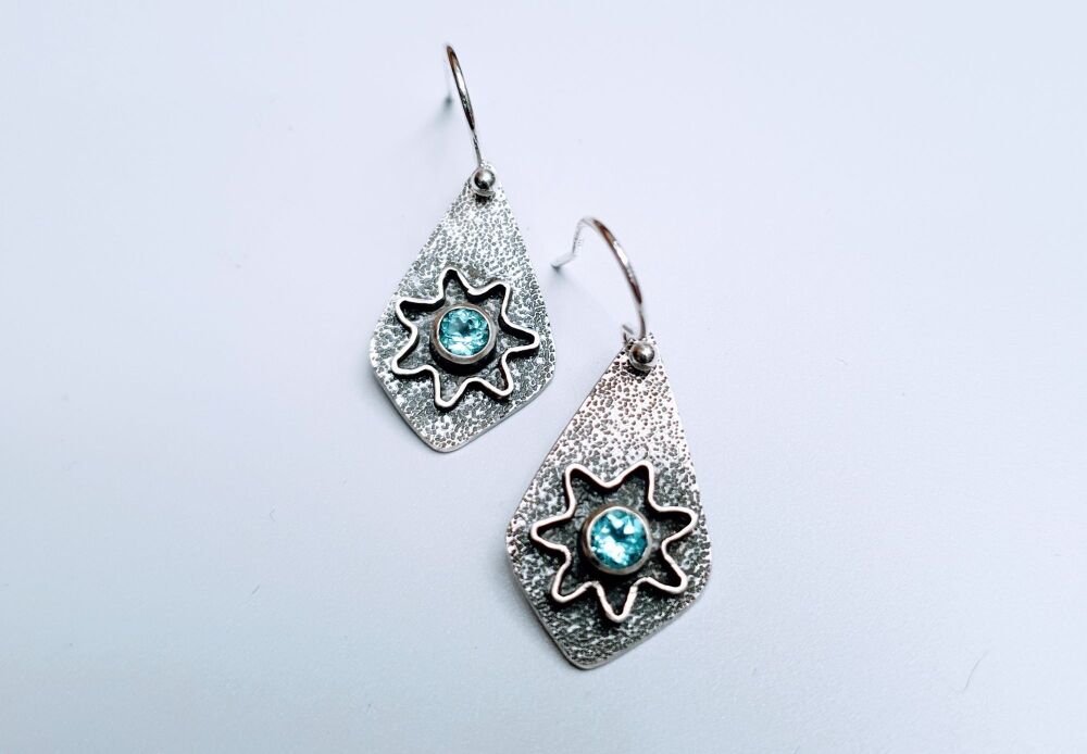 Sterling Silver & Apatite Patinated Ric Rac Earrings