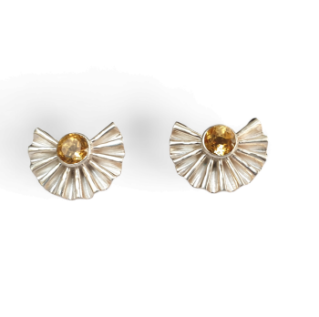Art Deco Fan Stud Earrings  ( Medium) - Citrines