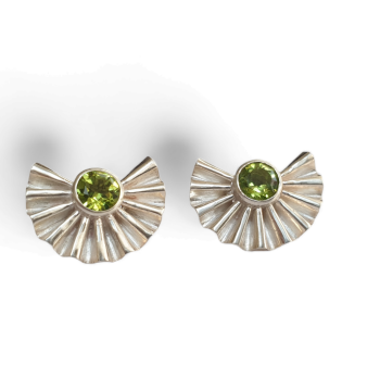 Art Deco Fan Stud Earrings  ( Medium) - Peridots